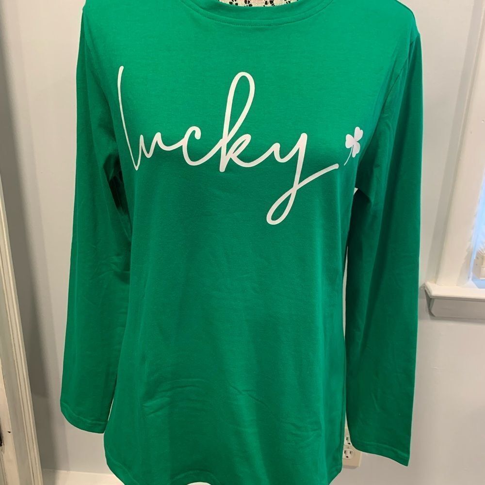 Lucky Shamrock Emerald Graphic Tee with Long Sleeves